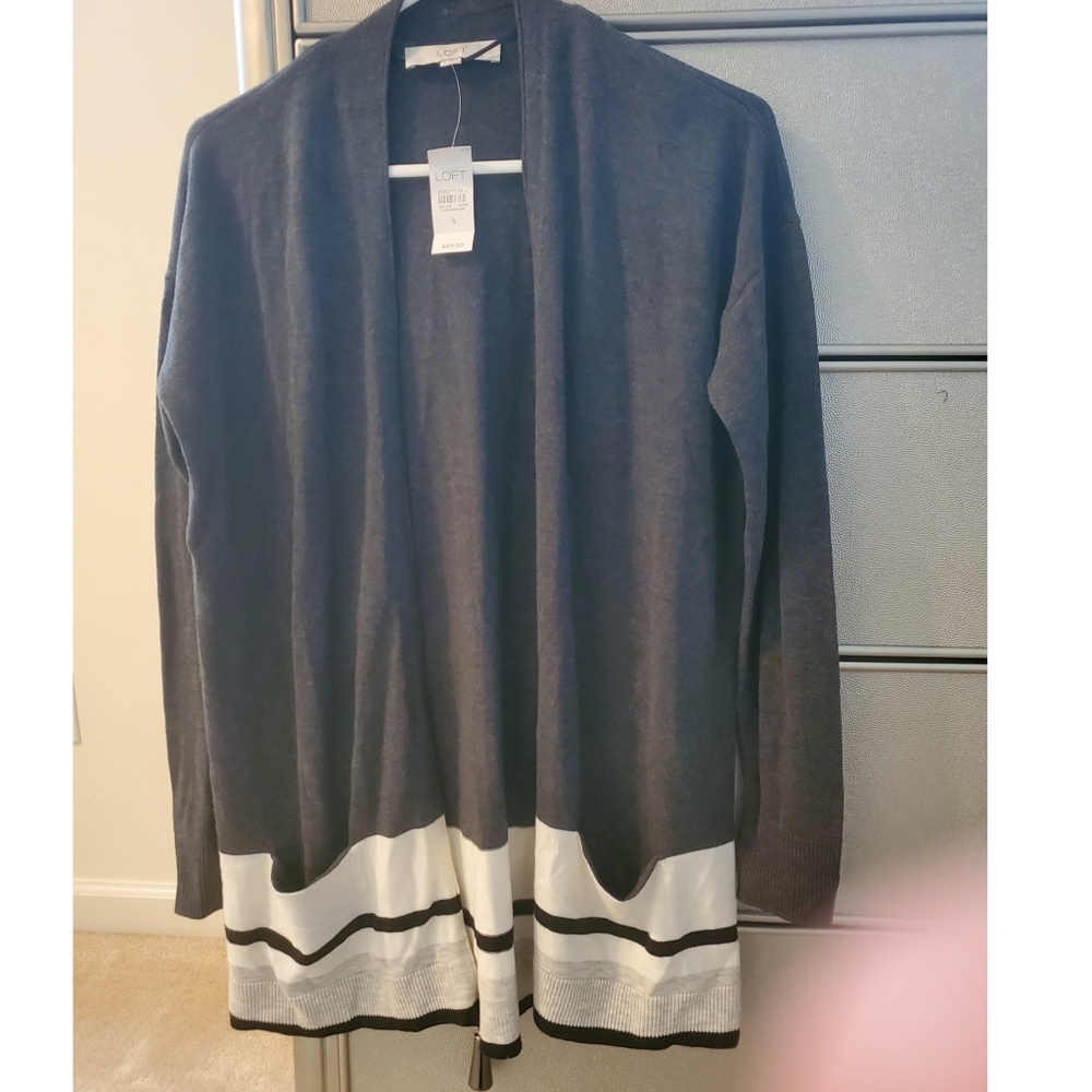 NWT LOFT Gray/White Cardigan
